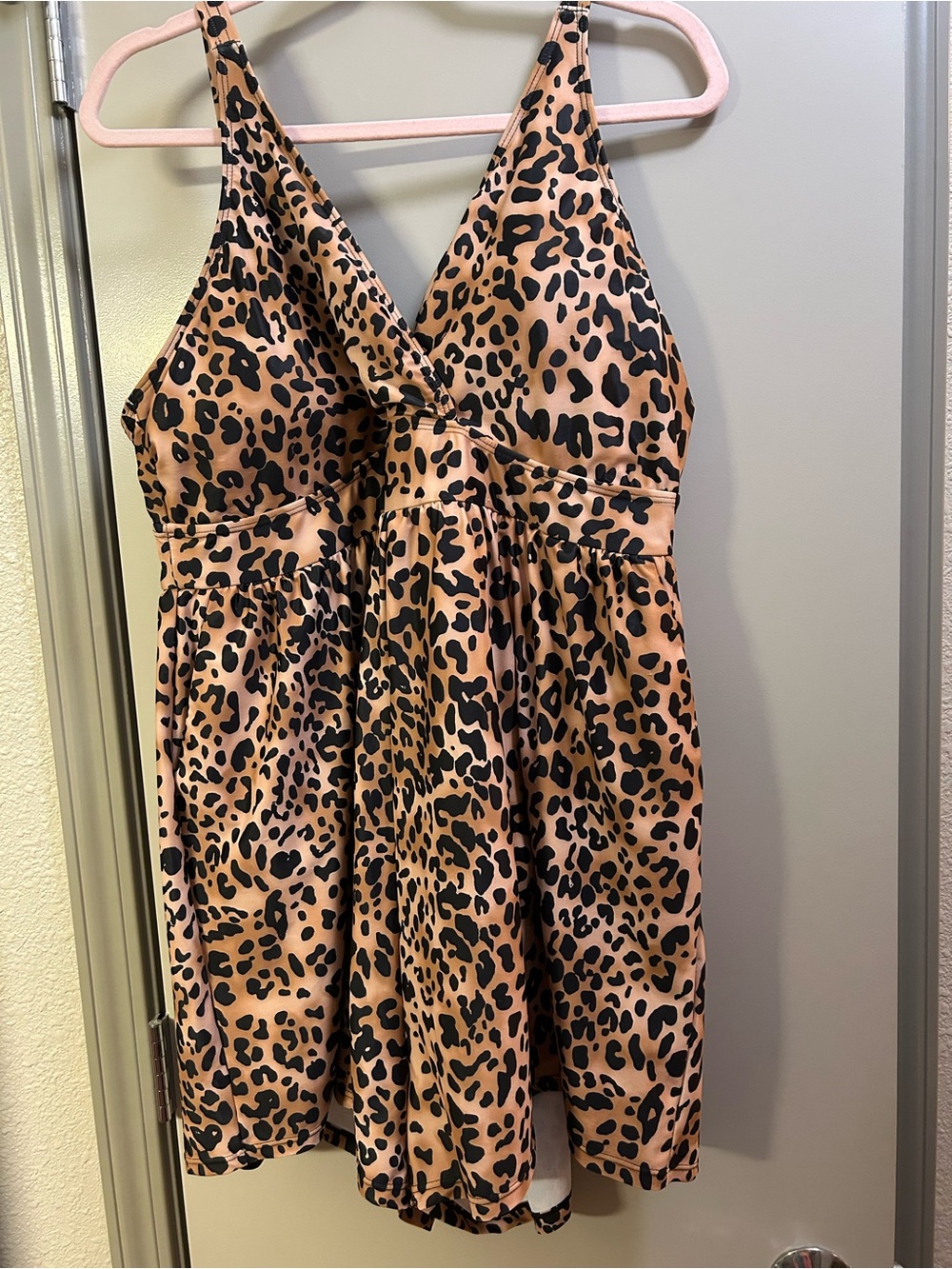 BloomChic Leopard Print V-Neck Swim dress Tan/Black